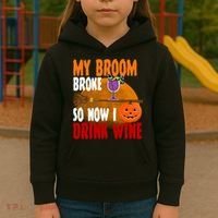 My Broom Broke So Now I Drink Wine Kids Hoodie thumb 3