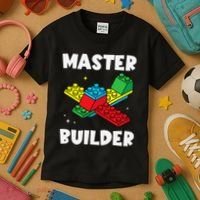 Master Builder Building Blocks Brick Toy Master Builder Kids T-Shirt thumb 3