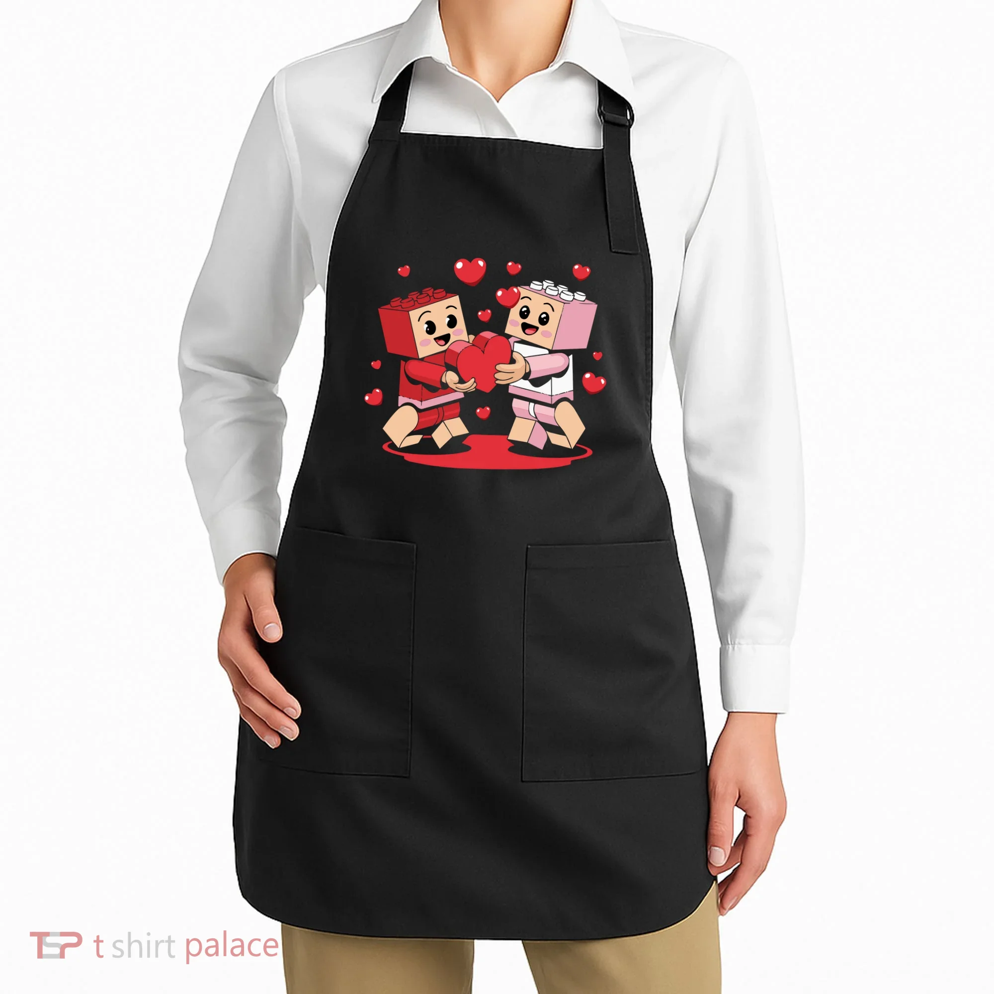 Master Builder Block Brick Building Couple Valentines Day Apron
