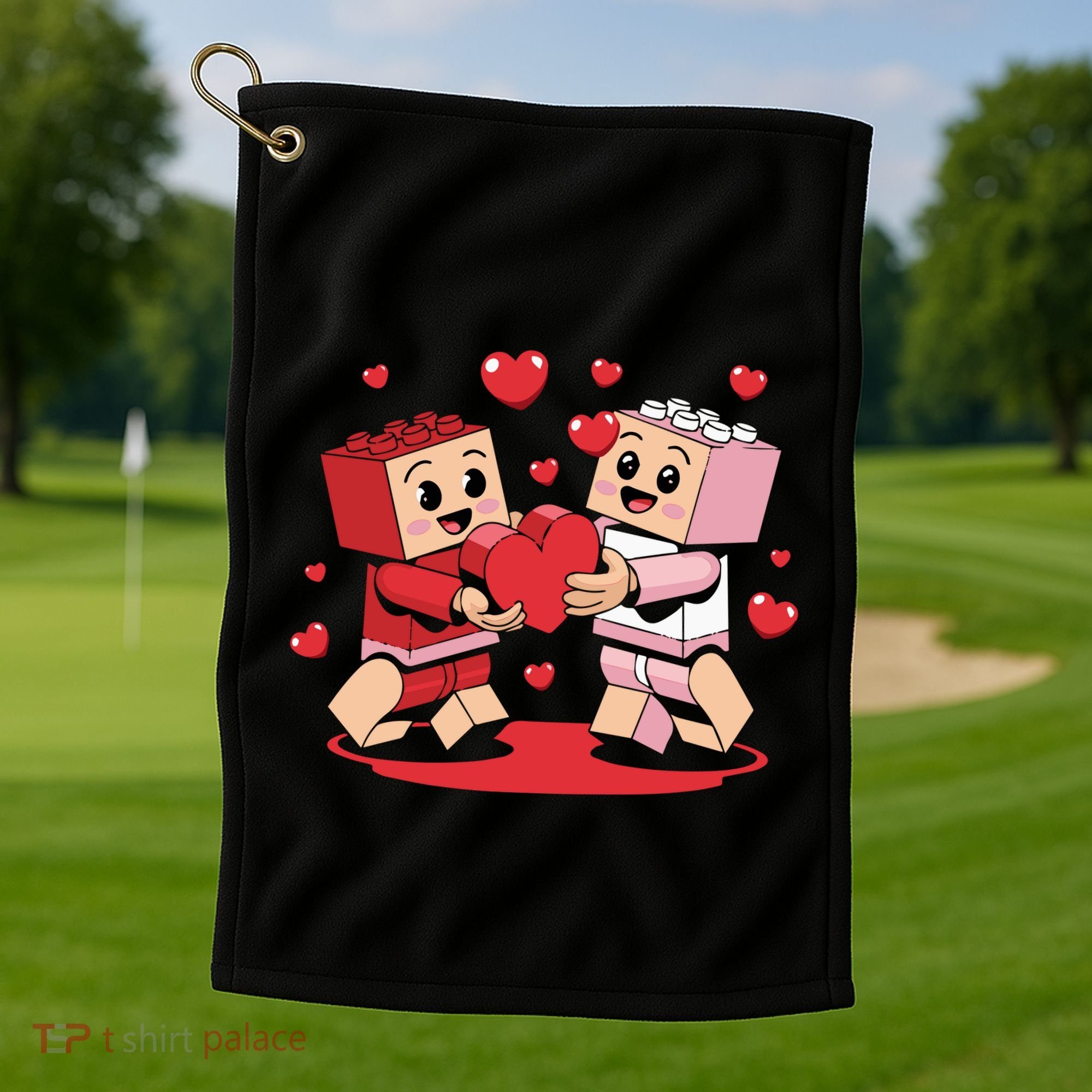 Master Builder Block Brick Building Couple Valentines Day Golf Towel