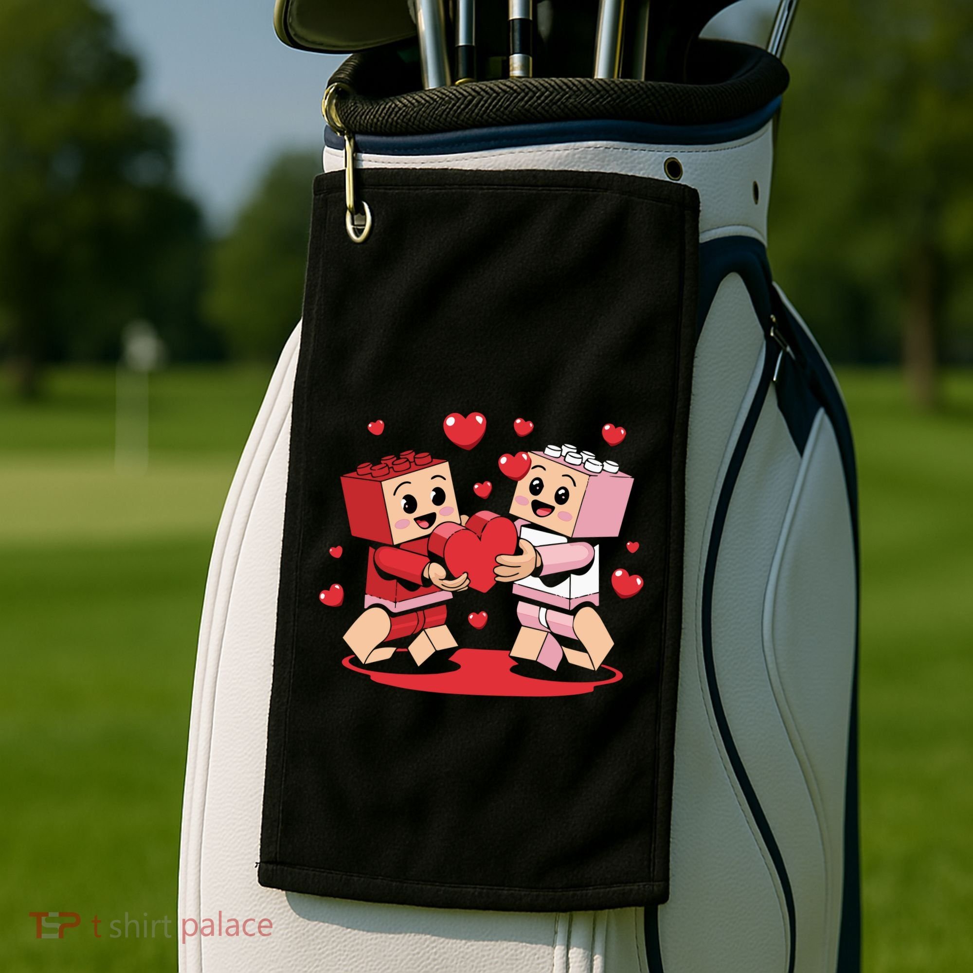 Master Builder Block Brick Building Couple Valentines Day Golf Towel