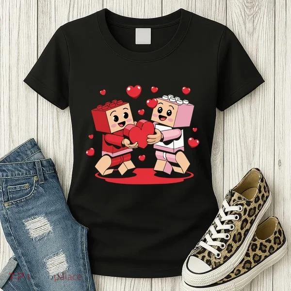 Master Builder Block Brick Building Couple Valentines Day Women's T-Shirt