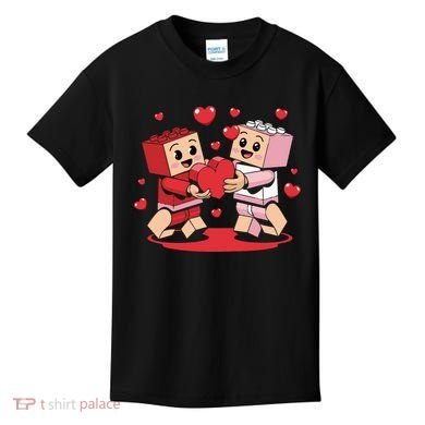 Master Builder Block Brick Building Couple Valentines Day Kids T-Shirt