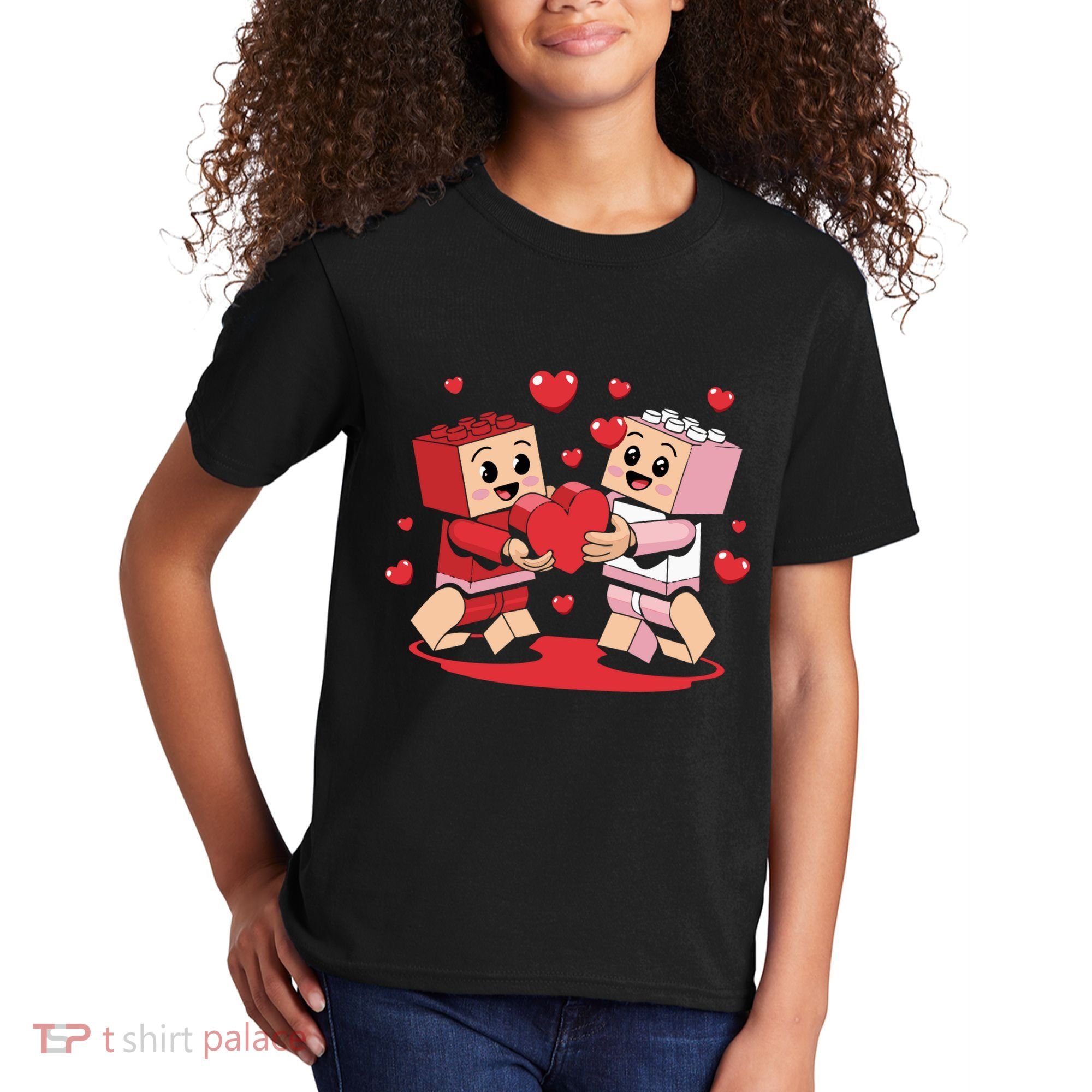 Master Builder Block Brick Building Couple Valentines Day Kids T-Shirt