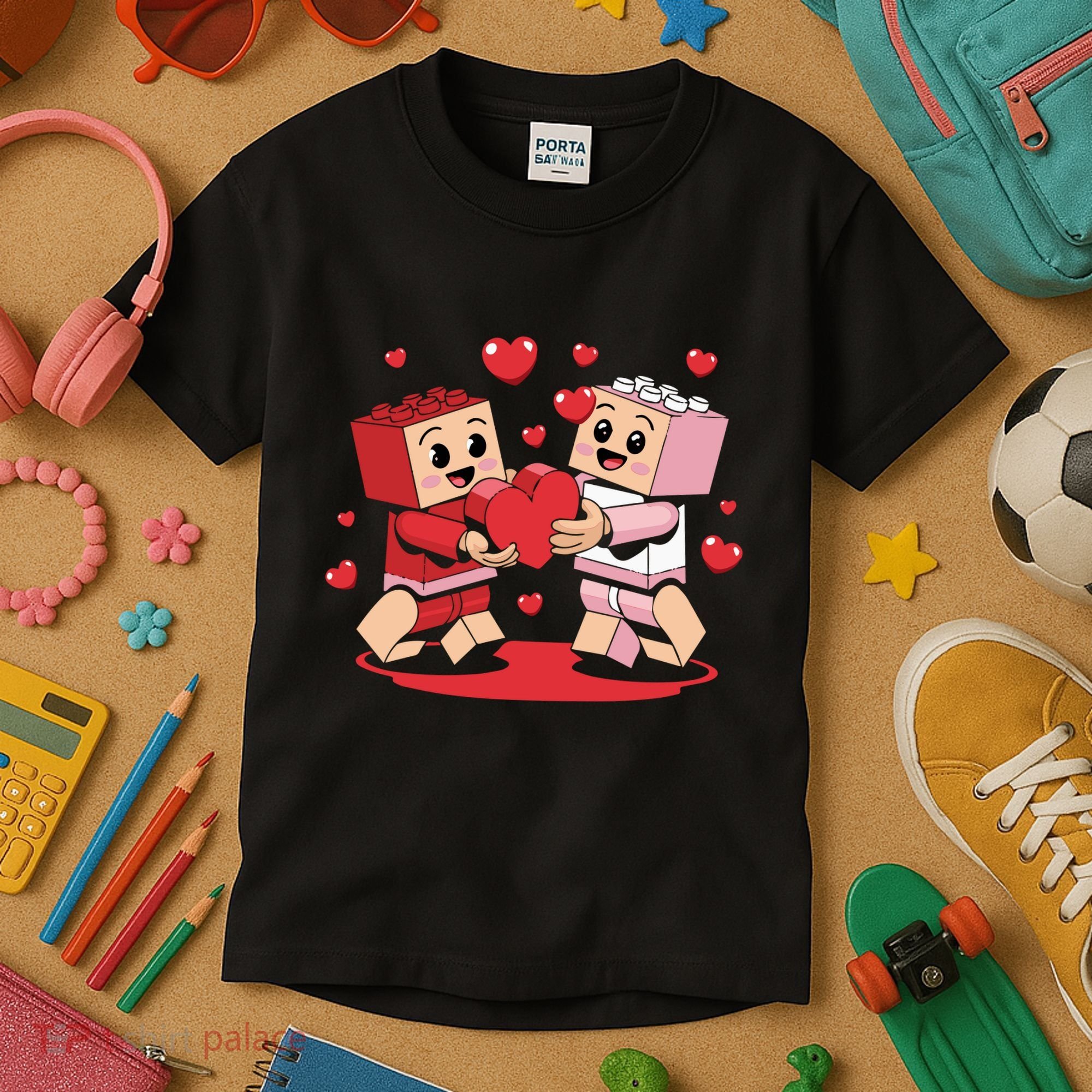 Master Builder Block Brick Building Couple Valentines Day Kids T-Shirt