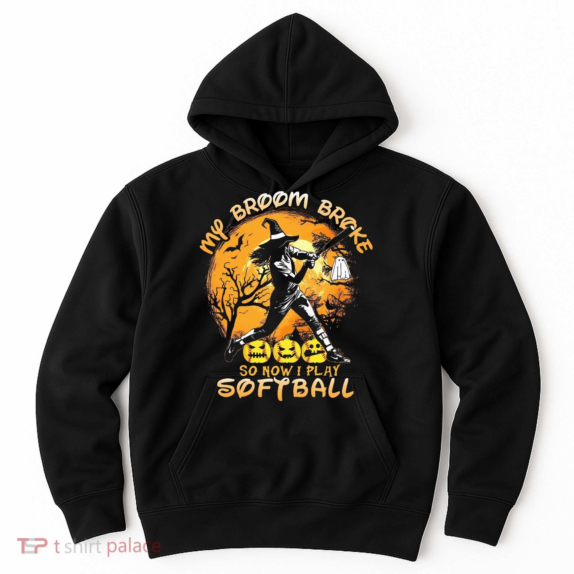 My Broom Broke So Now I Play Softball Baseball Halloween Hoodie