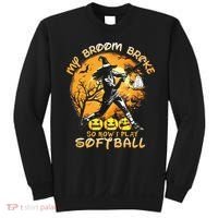 My Broom Broke So Now I Play Softball Baseball Halloween Sweatshirt thumb 0