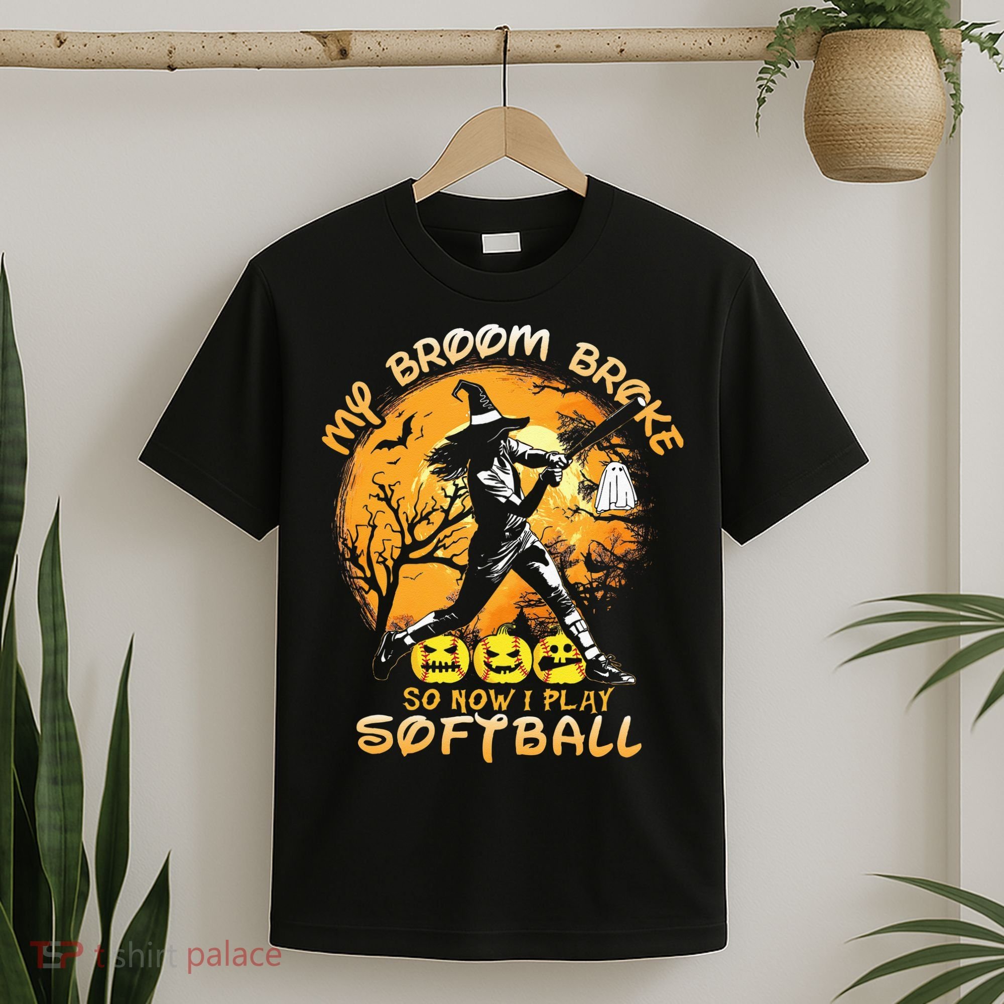 My Broom Broke So Now I Play Softball Baseball Halloween T-Shirt