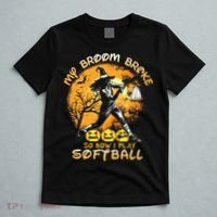 My Broom Broke So Now I Play Softball Baseball Halloween T-Shirt thumb 5