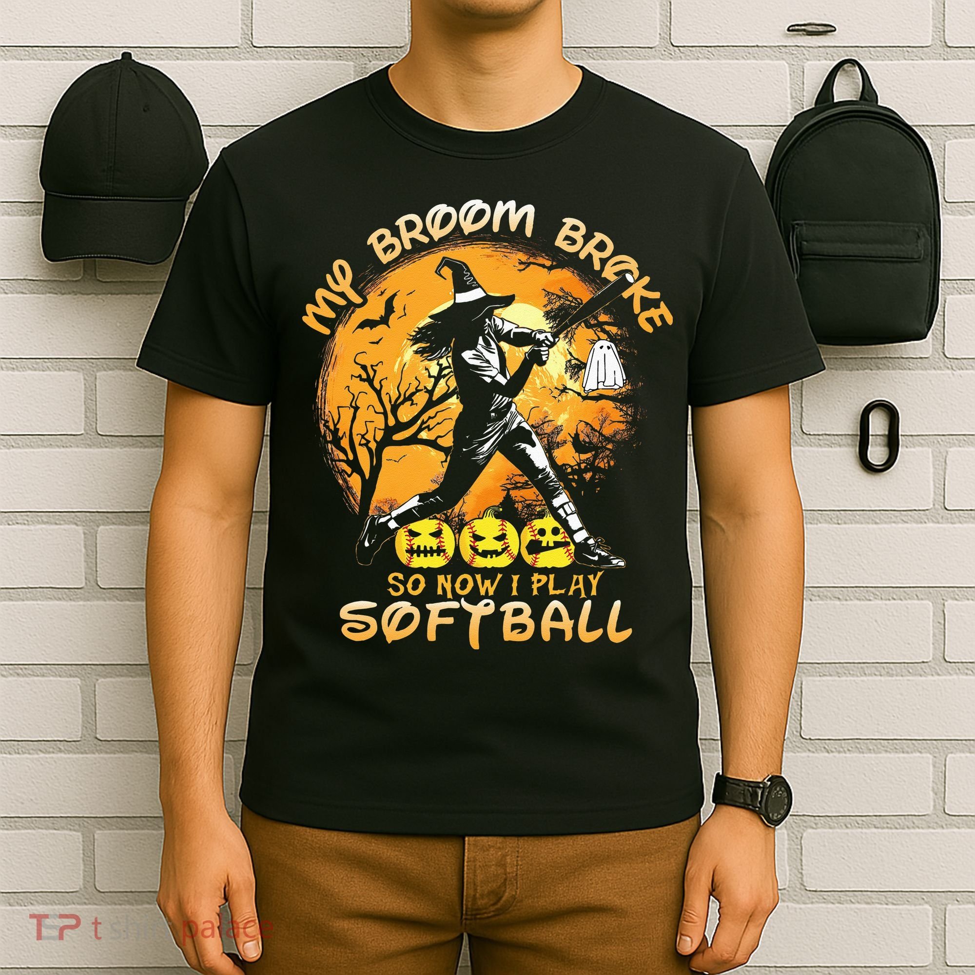 My Broom Broke So Now I Play Softball Baseball Halloween T-Shirt