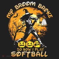 My Broom Broke So Now I Play Softball Baseball Halloween Beanie thumb 2