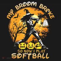 My Broom Broke So Now I Play Softball Baseball Halloween Women's Hoodie thumb 2