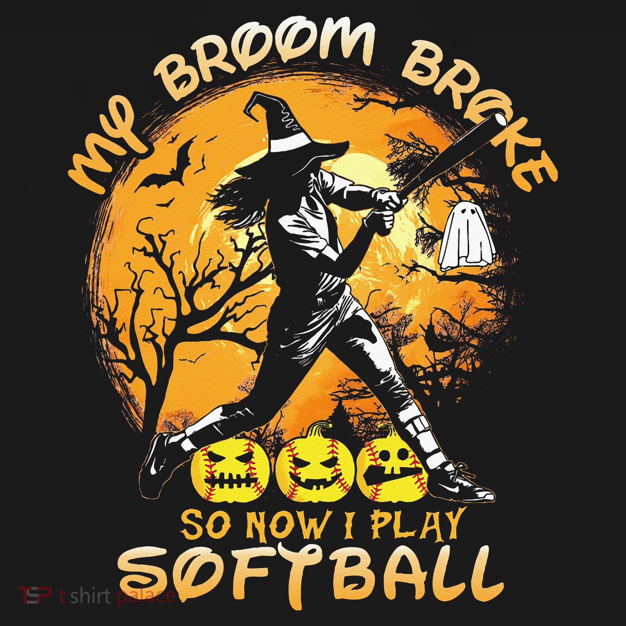 My Broom Broke So Now I Play Softball Baseball Halloween Women's Hoodie