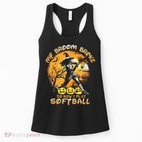 My Broom Broke So Now I Play Softball Baseball Halloween Women's Tank Top thumb 0