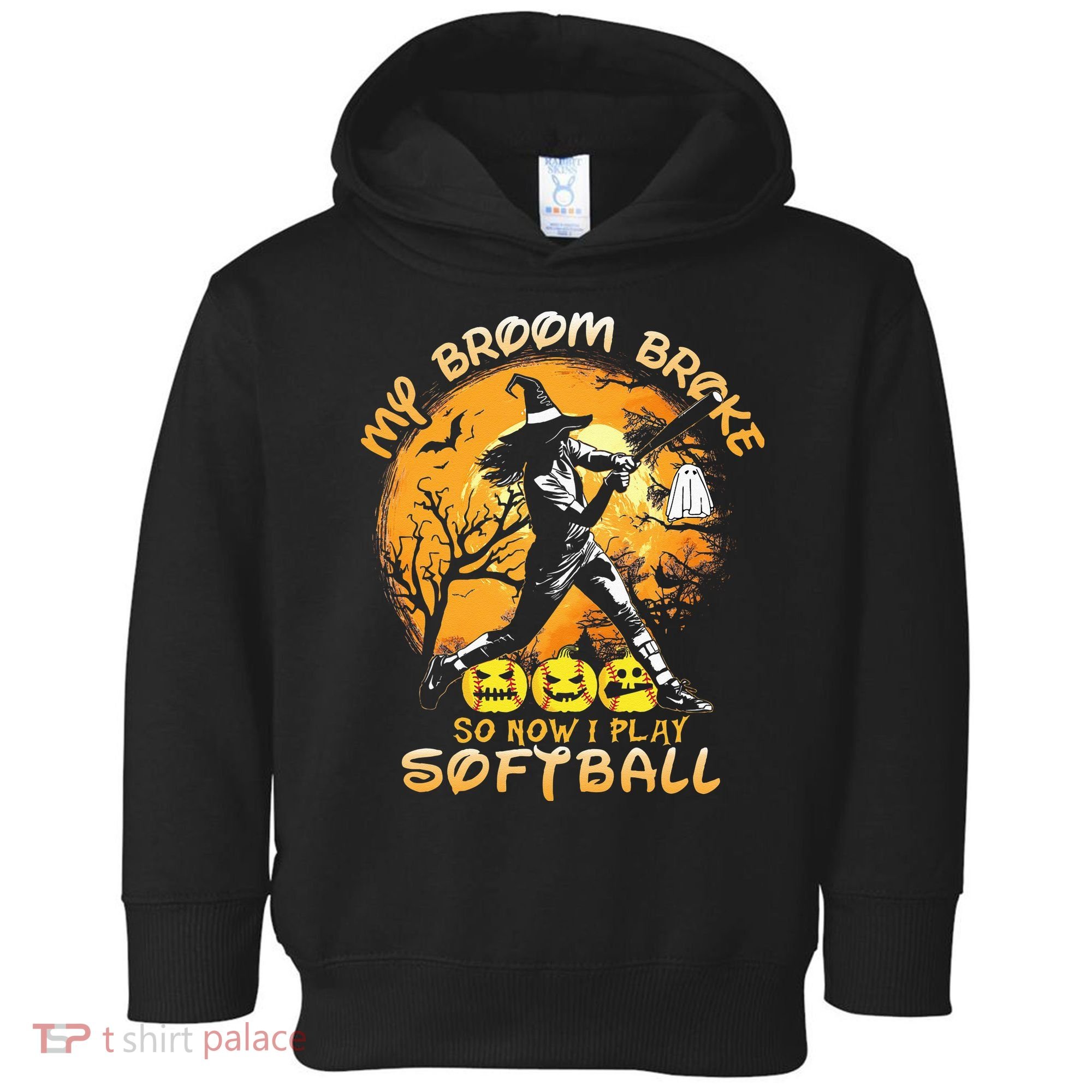My Broom Broke So Now I Play Softball Baseball Halloween Toddler Hoodie