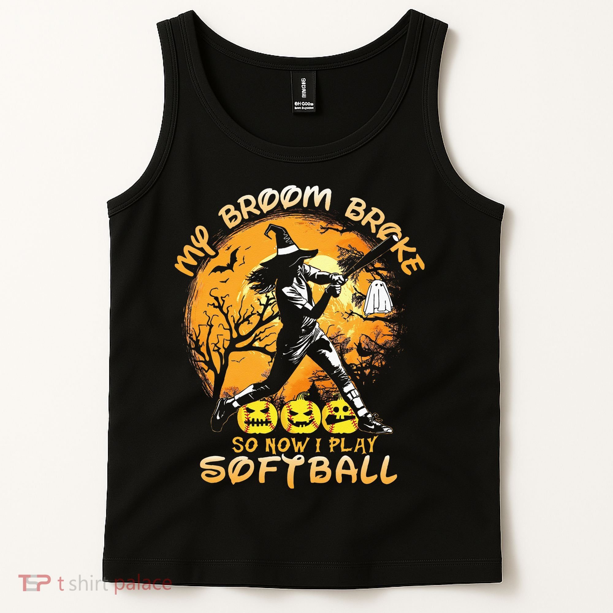 My Broom Broke So Now I Play Softball Baseball Halloween Tank Top