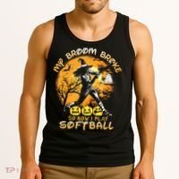 My Broom Broke So Now I Play Softball Baseball Halloween Tank Top thumb 3