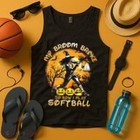 My Broom Broke So Now I Play Softball Baseball Halloween Tank Top thumb 4