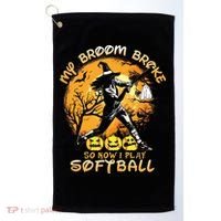 My Broom Broke So Now I Play Softball Baseball Halloween Golf Towel thumb 0