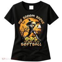My Broom Broke So Now I Play Softball Baseball Halloween Women's T-Shirt thumb 0