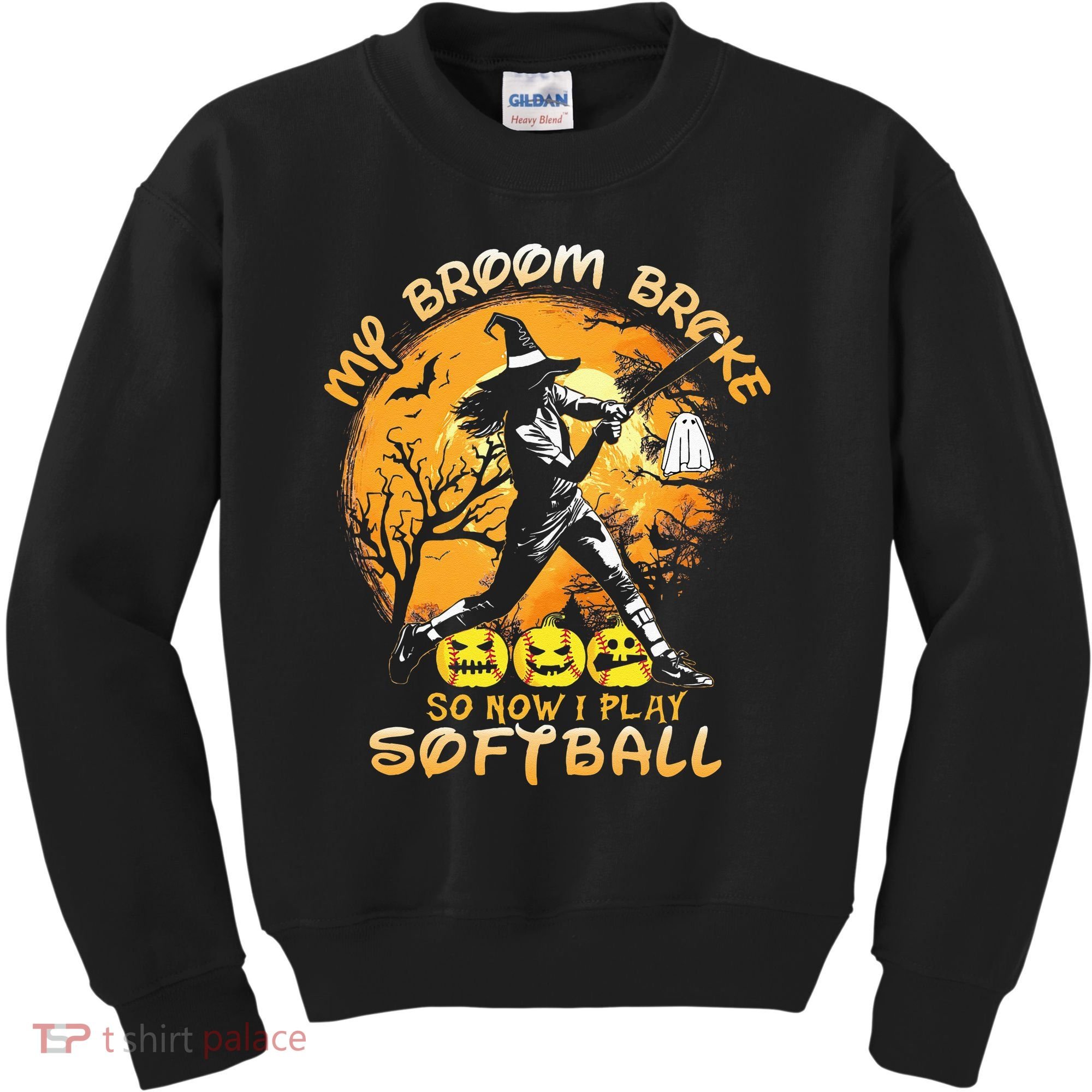 My Broom Broke So Now I Play Softball Baseball Halloween Kids Sweatshirt