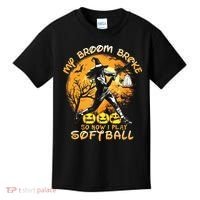 My Broom Broke So Now I Play Softball Baseball Halloween Kids T-Shirt thumb 0