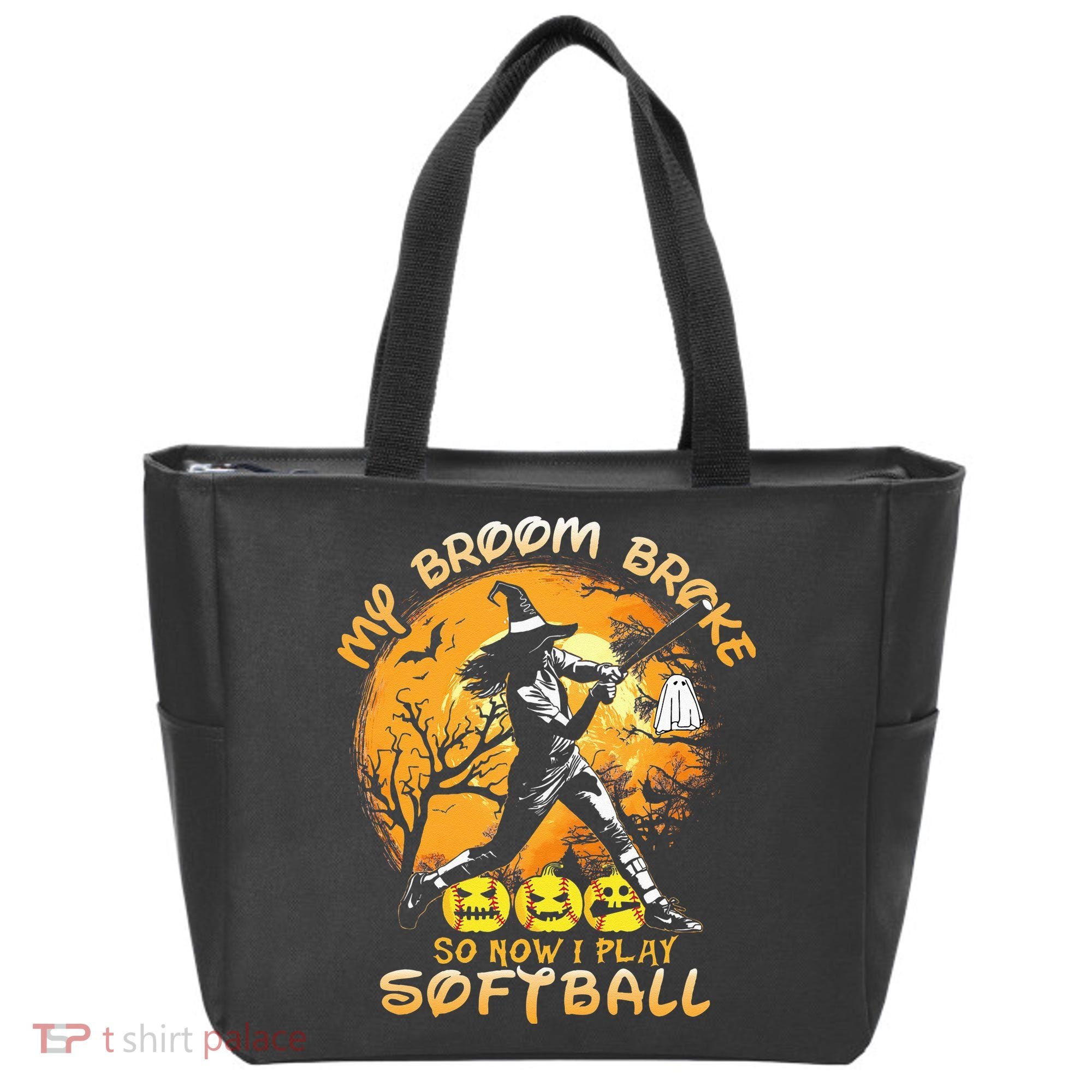 My Broom Broke So Now I Play Softball Baseball Halloween Tote Bag