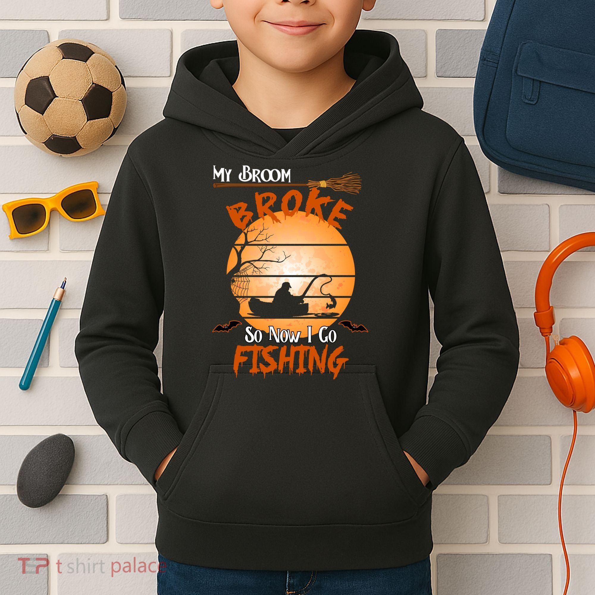 My Broom Broke So Now I Go Fishing Kids Hoodie