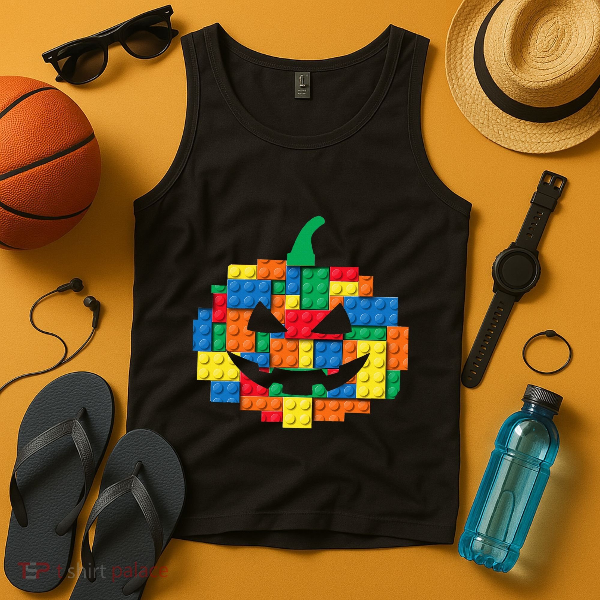 Master Builder Building Blocks Pumpkin Halloween Tank Top