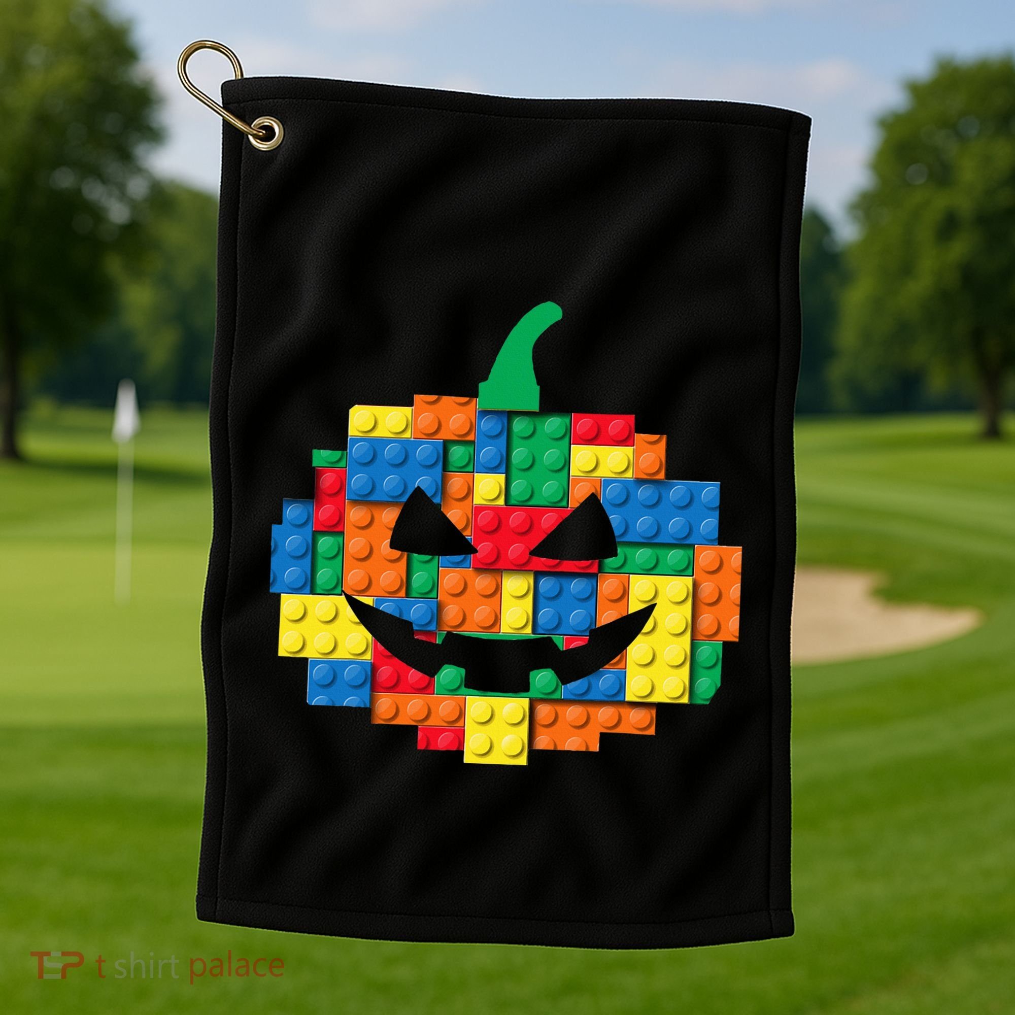 Master Builder Building Blocks Pumpkin Halloween Golf Towel