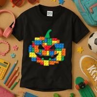 Master Builder Building Blocks Pumpkin Halloween Kids T-Shirt thumb 3