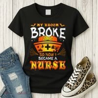 My Broom Broke So No I Became A Nurse Halloween Women's T-Shirt thumb 3