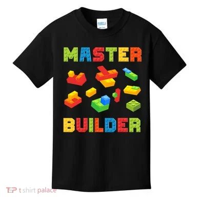 Master Builder Building Blocks Lover Brick Builder Kids T-Shirt