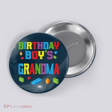 Master Builder Birthday Boy's Grandma Building Bricks Blocks Button