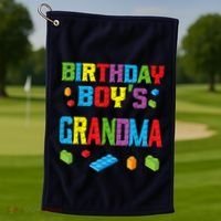 Master Builder Birthday Boy's Grandma Building Bricks Blocks Golf Towel thumb 1