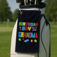 Master Builder Birthday Boy's Grandma Building Bricks Blocks Golf Towel thumb 2