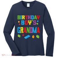 Master Builder Birthday Boy's Grandma Building Bricks Blocks Women's Long Sleeve Shirt thumb 0