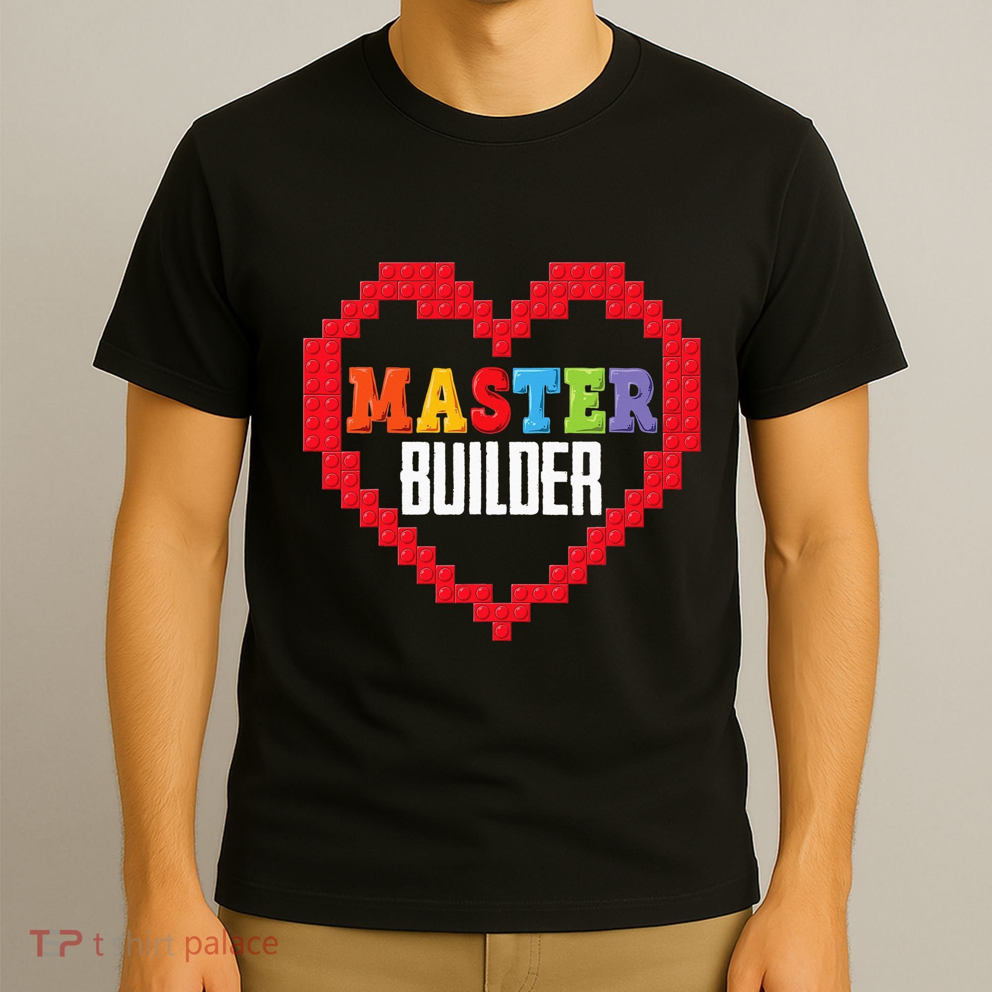 Master Builder Block Brick Building Heart Valentines Day T-Shirt