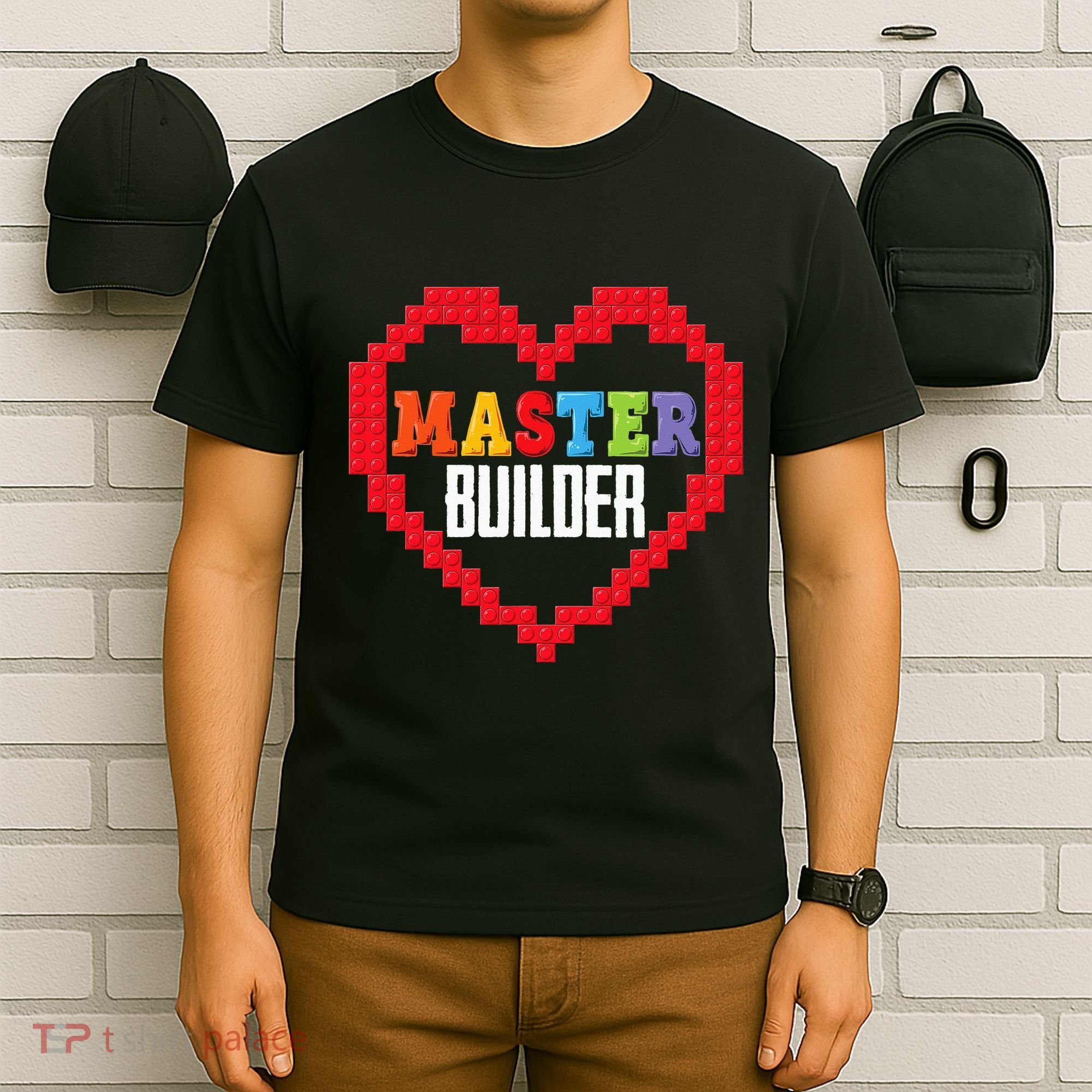 Master Builder Block Brick Building Heart Valentines Day T-Shirt