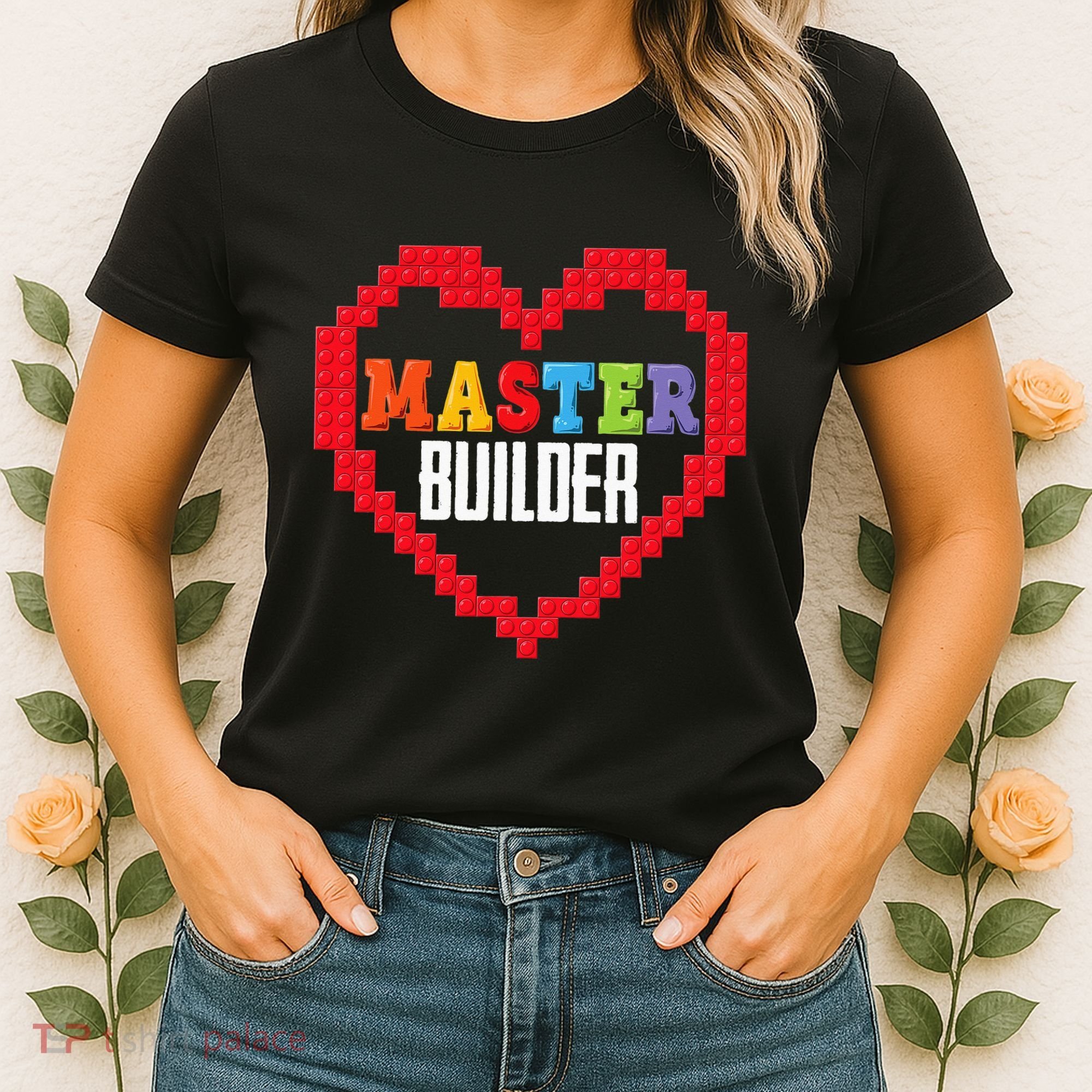 Master Builder Block Brick Building Heart Valentines Day Women's T-Shirt