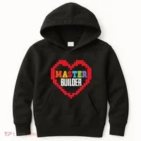 Master Builder Block Brick Building Heart Valentines Day Kids Hoodie thumb 0