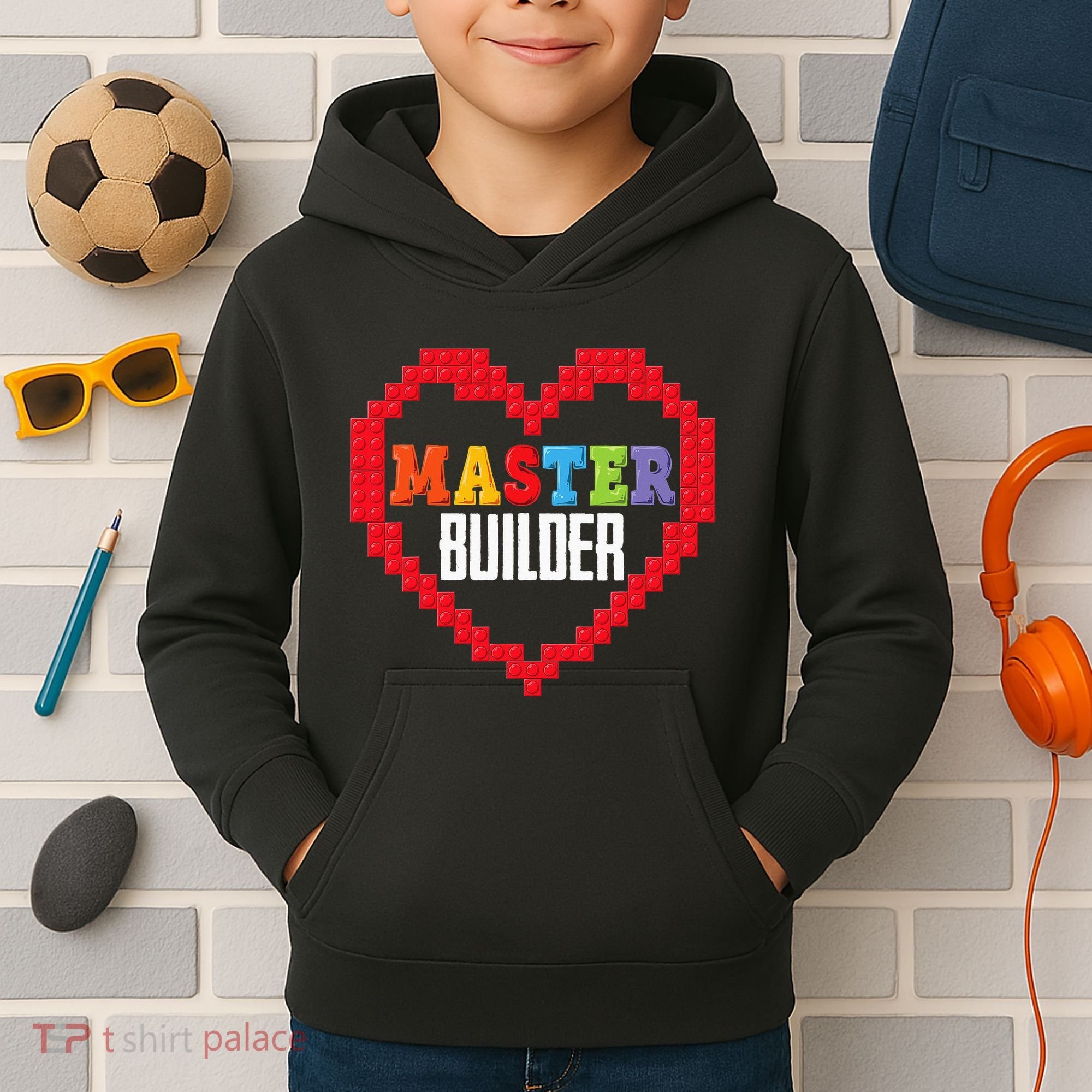 Master Builder Block Brick Building Heart Valentines Day Kids Hoodie