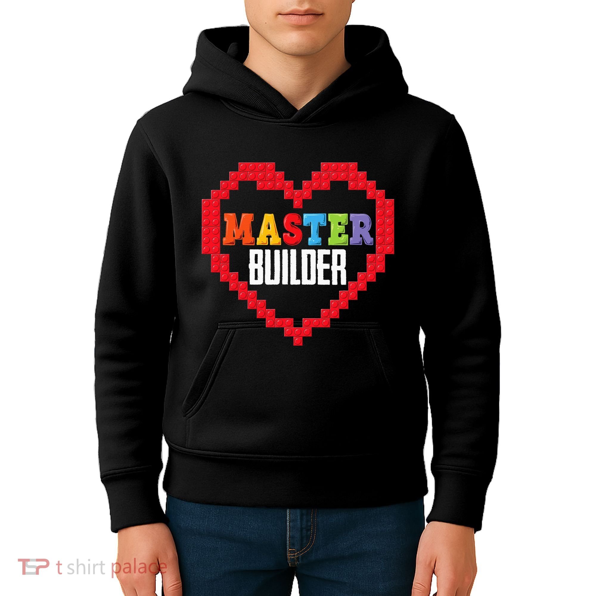 Master Builder Block Brick Building Heart Valentines Day Kids Hoodie