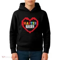 Master Builder Block Brick Building Heart Valentines Day Kids Hoodie thumb 4