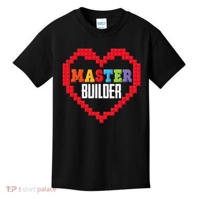 Master Builder Block Brick Building Heart Valentines Day Kids T-Shirt