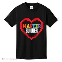 Master Builder Block Brick Building Heart Valentines Day Kids T-Shirt thumb 0