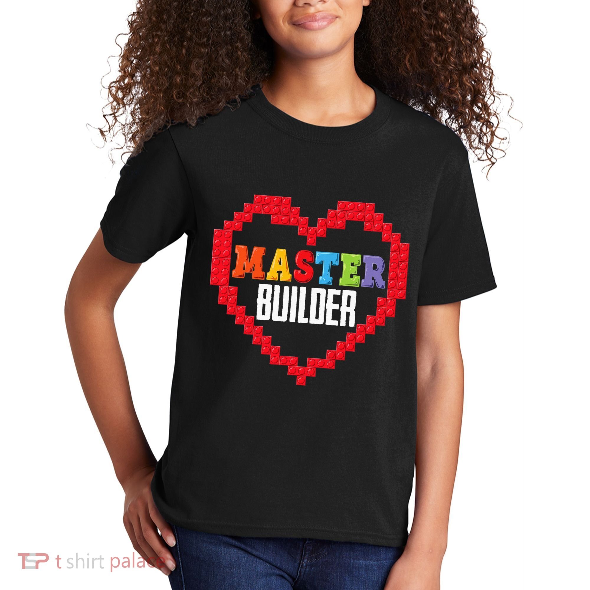 Master Builder Block Brick Building Heart Valentines Day Kids T-Shirt