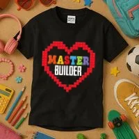 Master Builder Block Brick Building Heart Valentines Day Kids T-Shirt thumb 3
