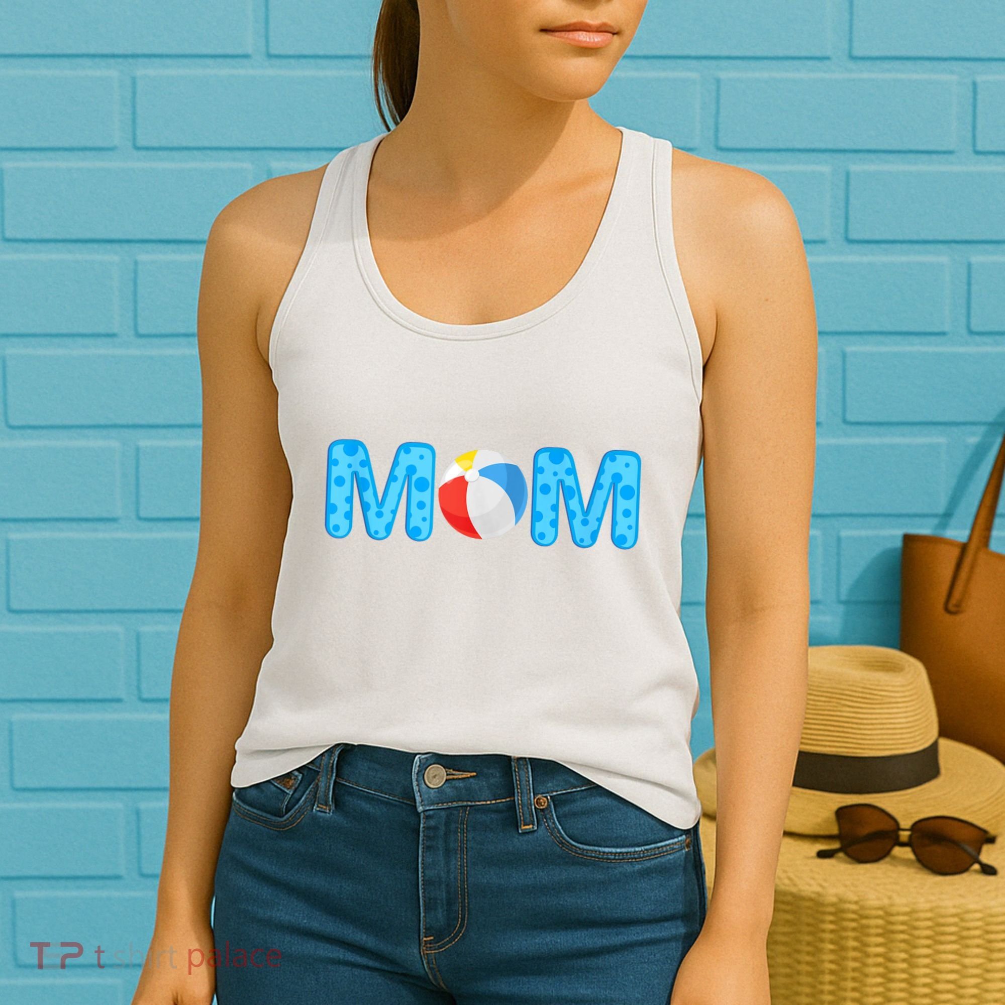 Mom Beach Ball Theme Birthday Party Pool Matching Summer Women's Tank Top