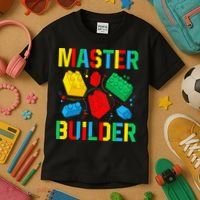 Master Builder Building Blocks Brick Toy Master Builder Kids T-Shirt thumb 3
